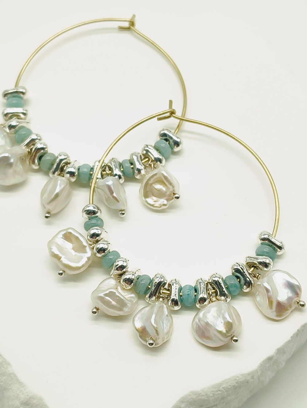 Freshwater Keshi Pearl Gemstone Hoop Earrings